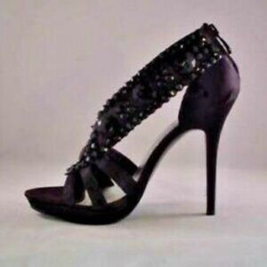 Bakers Black Satin & Rhinestones Heels Sandals F35